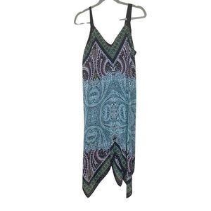 AB Studio Women's XL Paisley Handkerchief Hem Midi Dress Multicolor